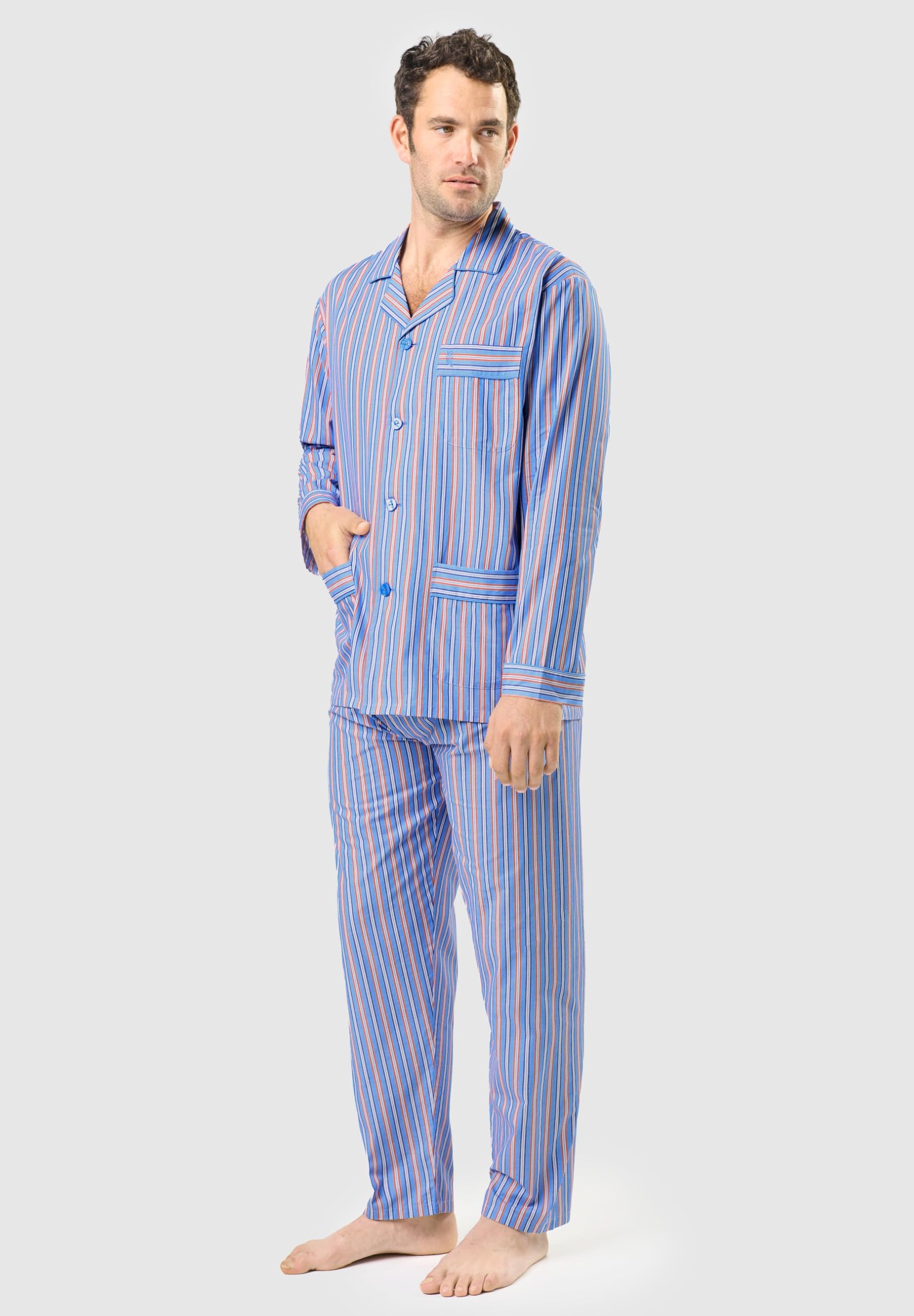 El Búho Nocturno Pigiama Uomo Lungo Cotone 100% - Popeline Set Classico Due Pezzi Giacca Maniche Lunghe Bottoni - Abbigliamento Notte Ospedale Leggero Autunno Estate Taglie Forti - Blu 1534, 3XL