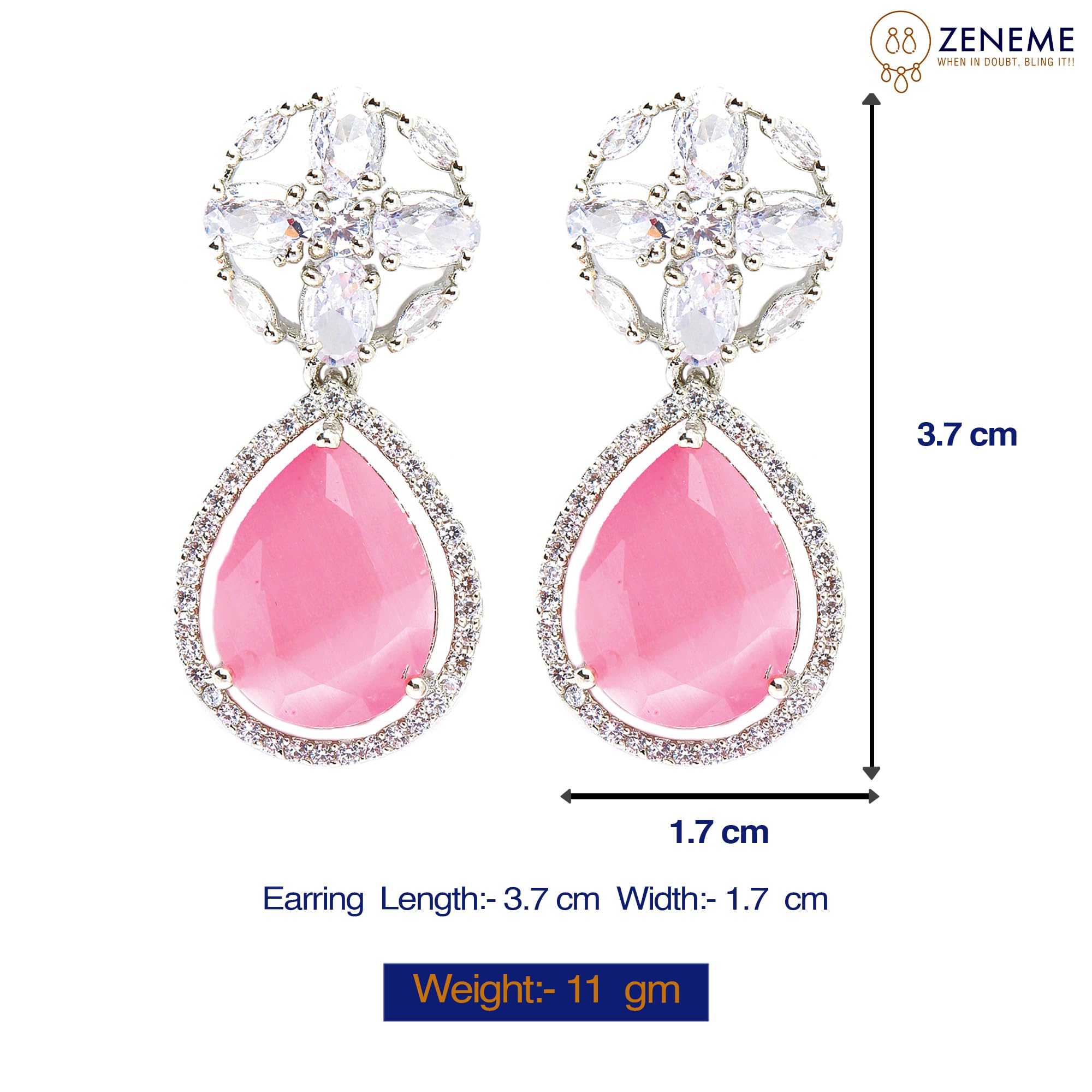 Rhodium Teardrop & Floral Drop Earrings