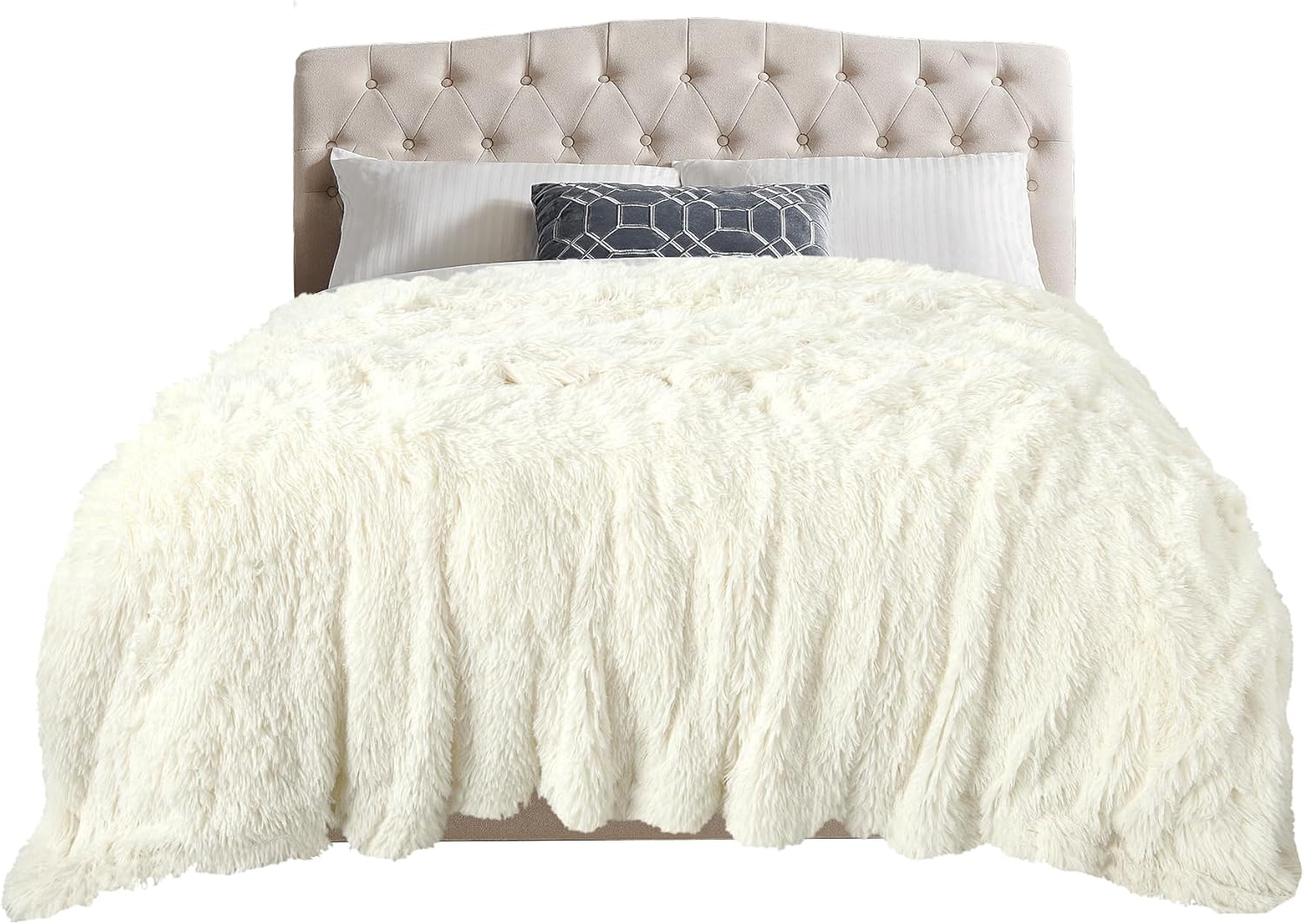 TOONOW Extra Soft Fuzzy Faux Fur Blanket Twin Size 70"x78", Reversible Lightweight Plush Fuzzy Cozy Soft Blankets and Throws for Couch Sofa Bed, Decorative Fluffy Plush Comfy Blanket, Cream White