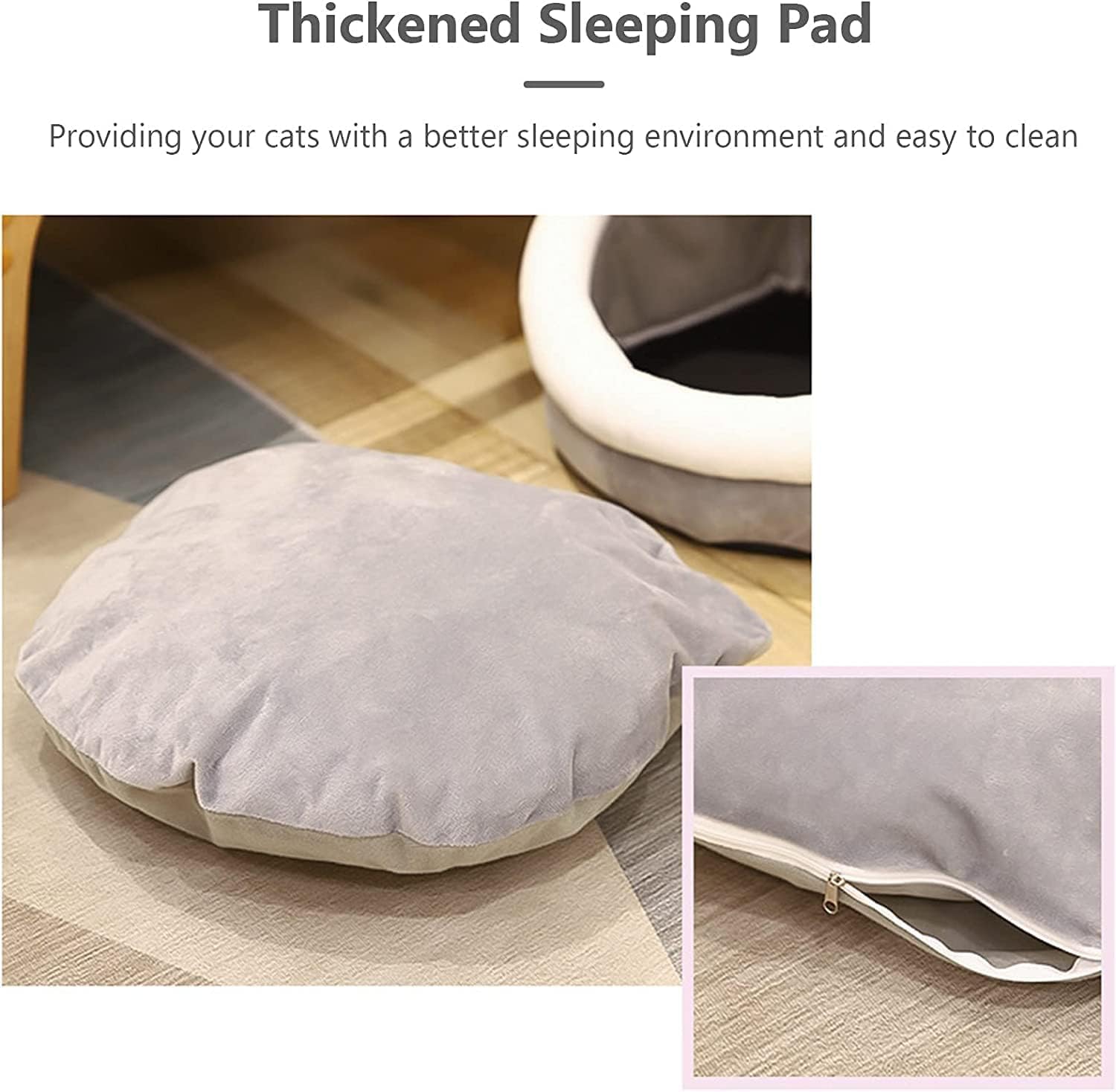 سرير قطط شبه مغلق لجميع المواسم، سرير قطط قابل للازالة والغسل للقطط الداخلية، منزل قطط مريح للقطط والكلاب للعب والنوم (رمادي، M)