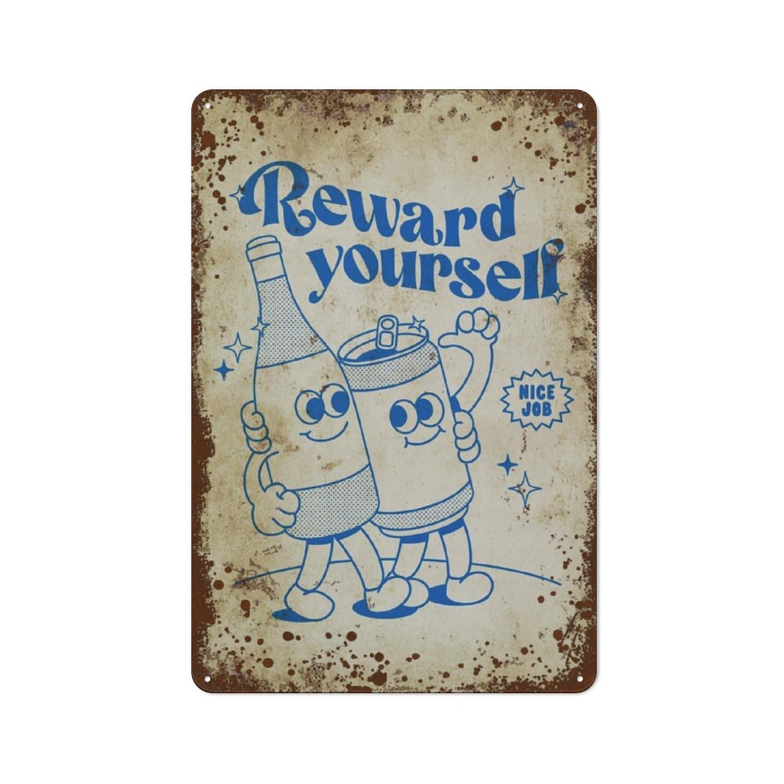 Kwqdozf Style-12 8X12 Inch Reward Yourself Nice Job, Retro Wine And Beer Wall, Wellness, Sim