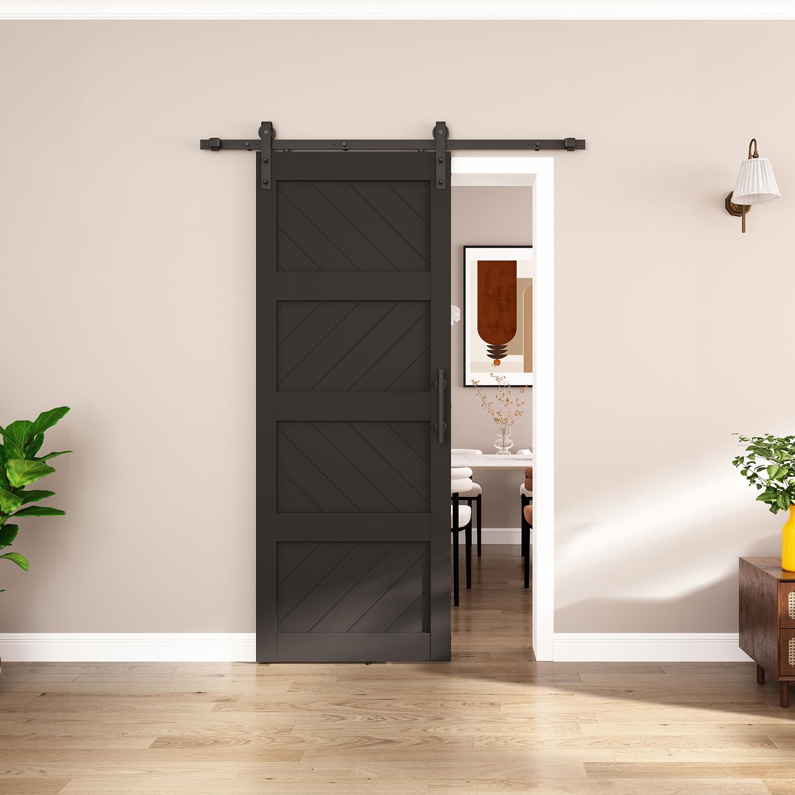 JUBEST 32"x84" Sliding Barn Door, 4 Panel Black Barn Door with Hardware Kit Include, Wave Shape Barn Doors, Waterproof, Pre-Drilled Holes for Easy Assembly, Ideal for Bedroom, Bathroom, Closet