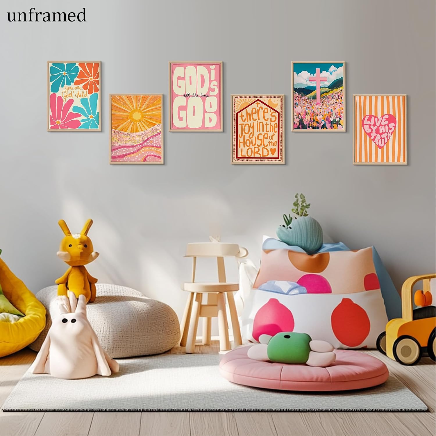 5pcs Orange Trendy Christian Wall Art Retro Boho Bible Verse Canvas Prints Colorful Faith Wall Decor Cute Preppy Scripture Picture Painting For Teen Girls Church Youth Group 12x16in Unframed Poster