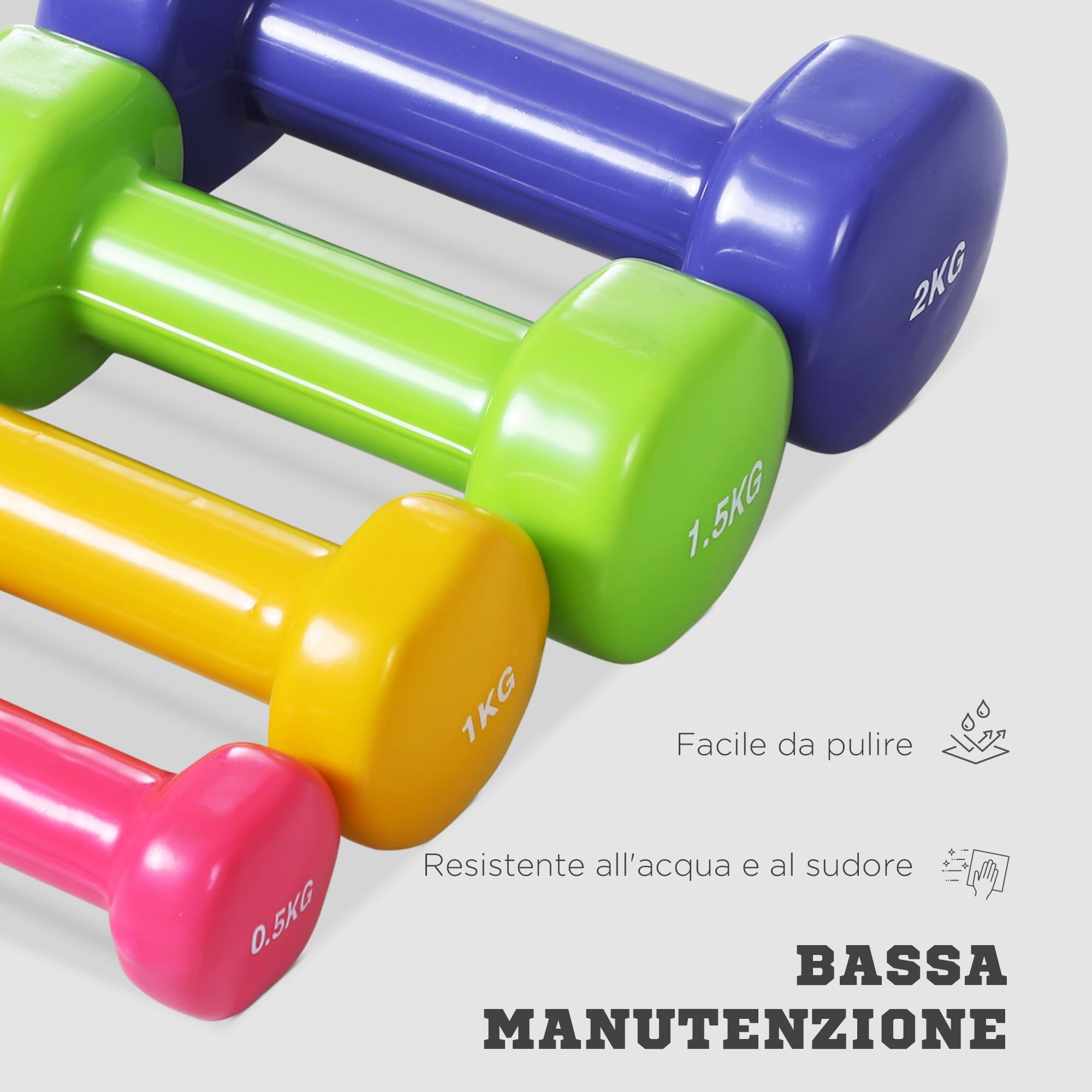 HOMCOM Manubri Pesi, Set Manubri Palestra da 10kg con Valigetta 4 Paia di Manubri (2x0.5kg, 2x1kg, 2x1.5kg, 2x2kg)