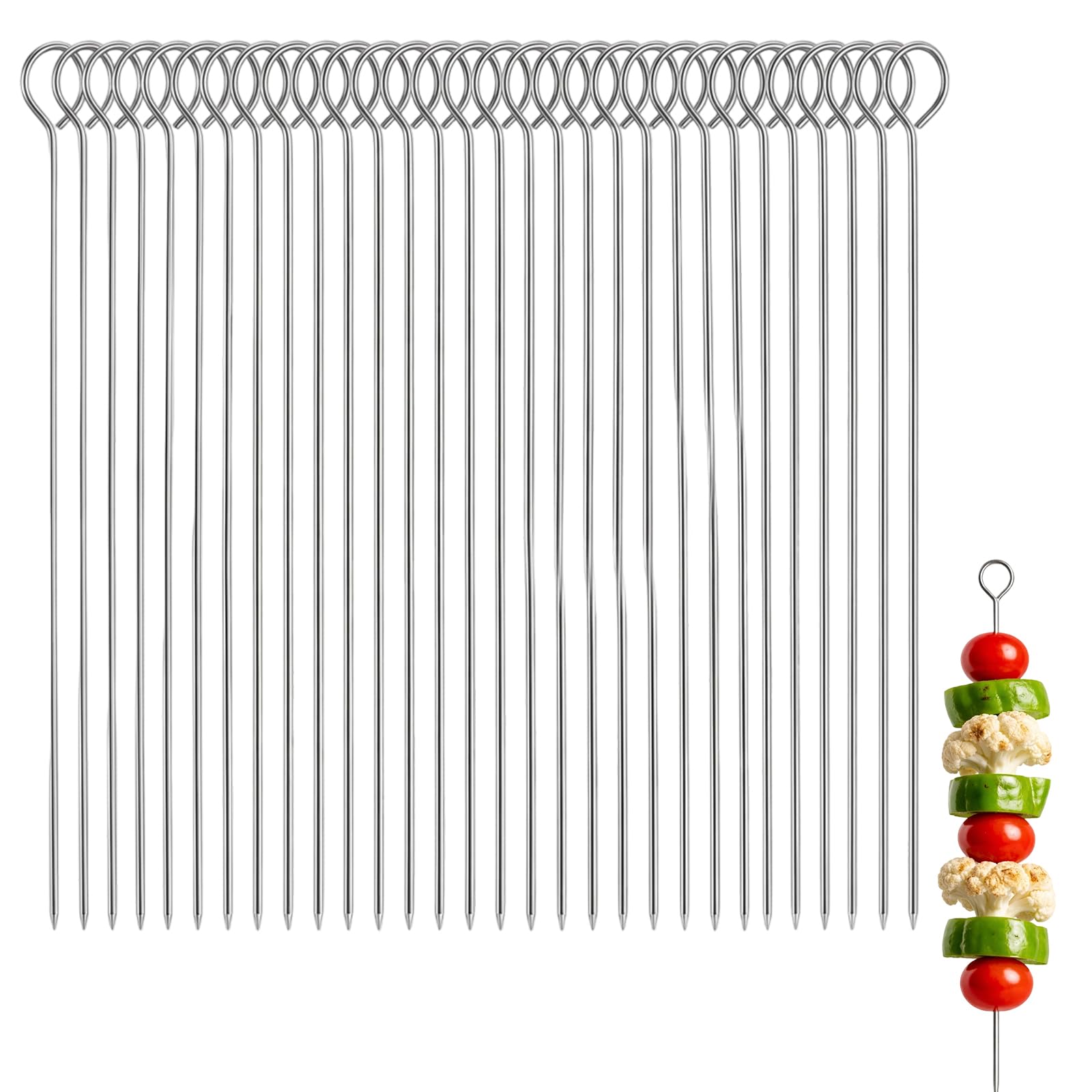 30-Piece 30 cm Kebab Skewers Set, Metal Skewers, Stainless Steel Skewer for Outdoor Grilling, Barbecue Skewer with Durable Construction, 30 cm Skewers for Versatile Food Preparation