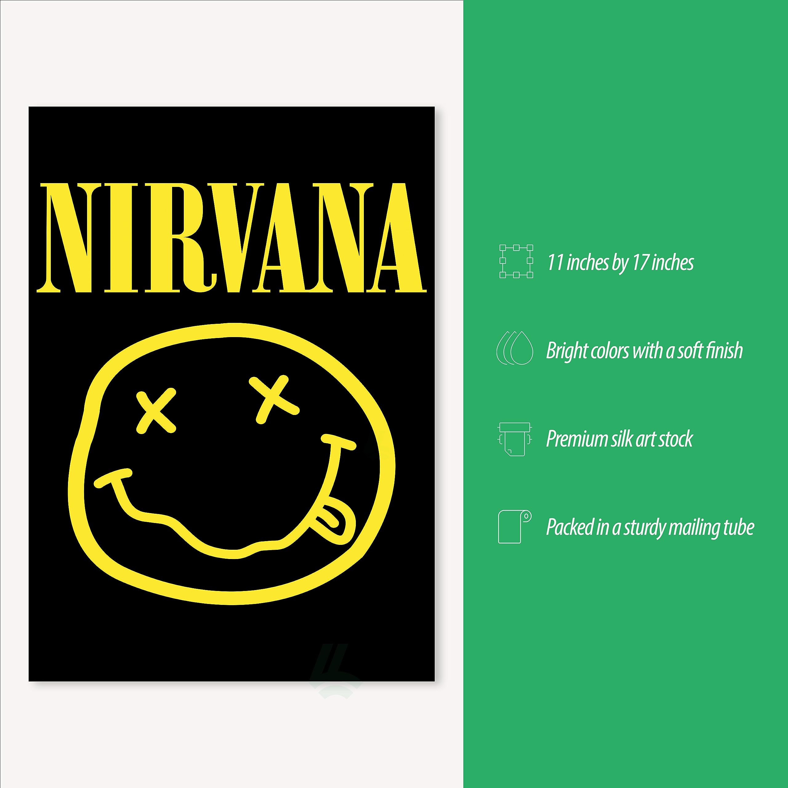 Nirvana Smiley Poster, 11x17 Classic Rock Band Art, Grunge