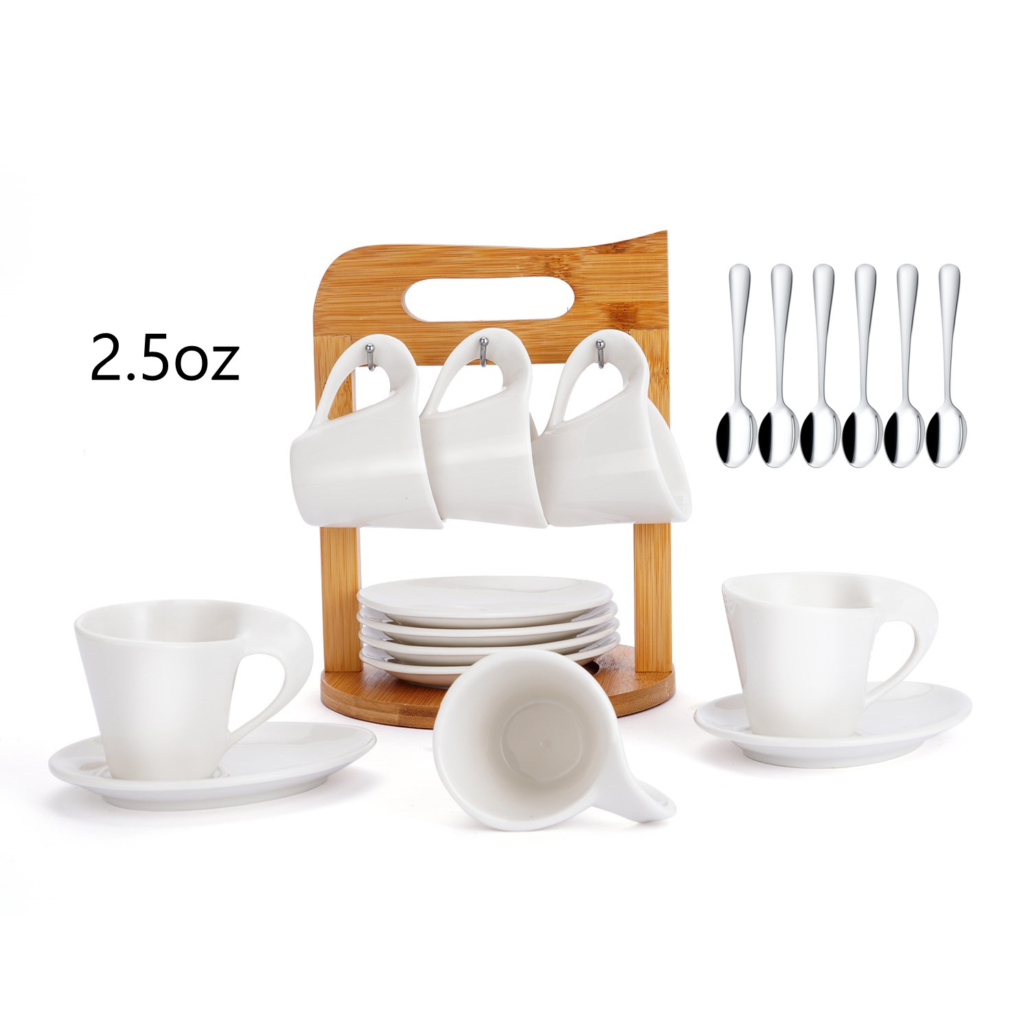 Set Of 6 White Ceramic Espresso Cups & Saucers - 2 Oz Stackable Coffee ...