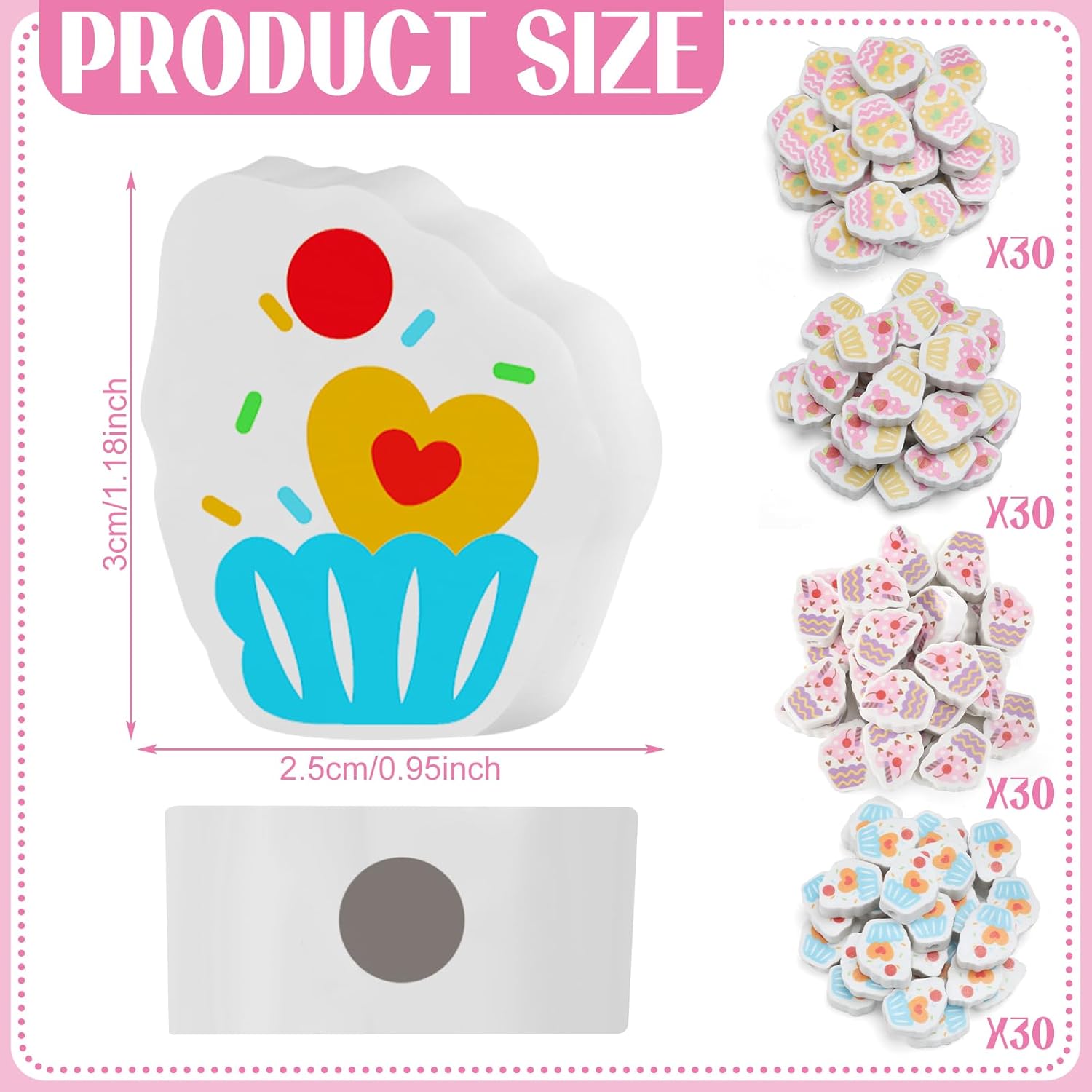 Feifeiya 120 Pcs Cupcake Pencil Erasers Classroom Birthday Gifts for Students Mini Cake Erasers Bulk for Kids Birthday Pencil Topper for Back to School Exchange Gifts Rewards Goodie Bag Stuffers
