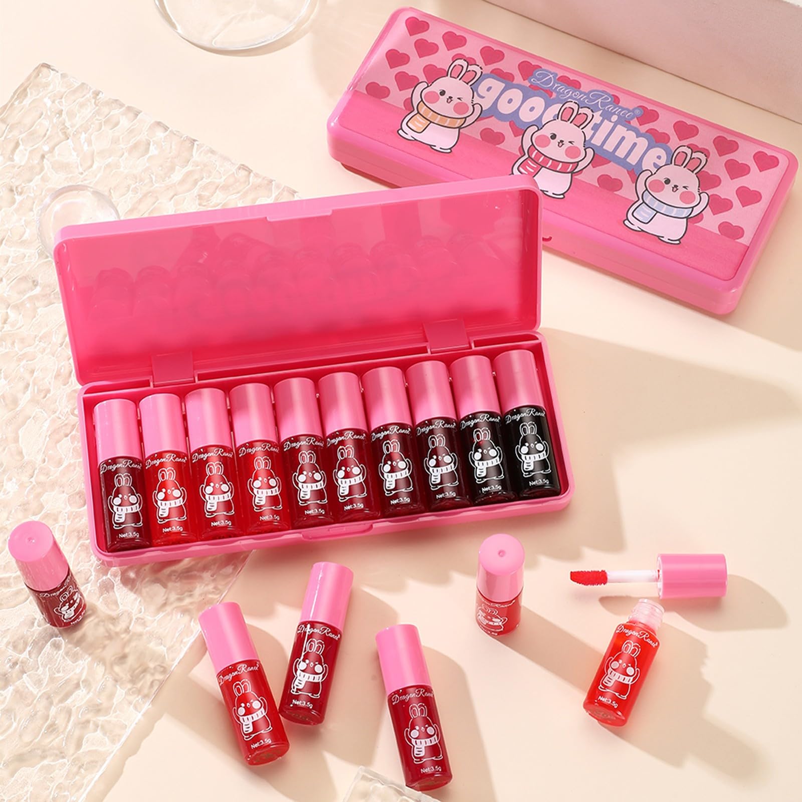 Juego de 10 tintes de labios bonitos y brillantes y pintalabios mate con mini lápiz labial de larga duración y secado rápido para regalo de maquillaje (conejo, brillo de labios) 6