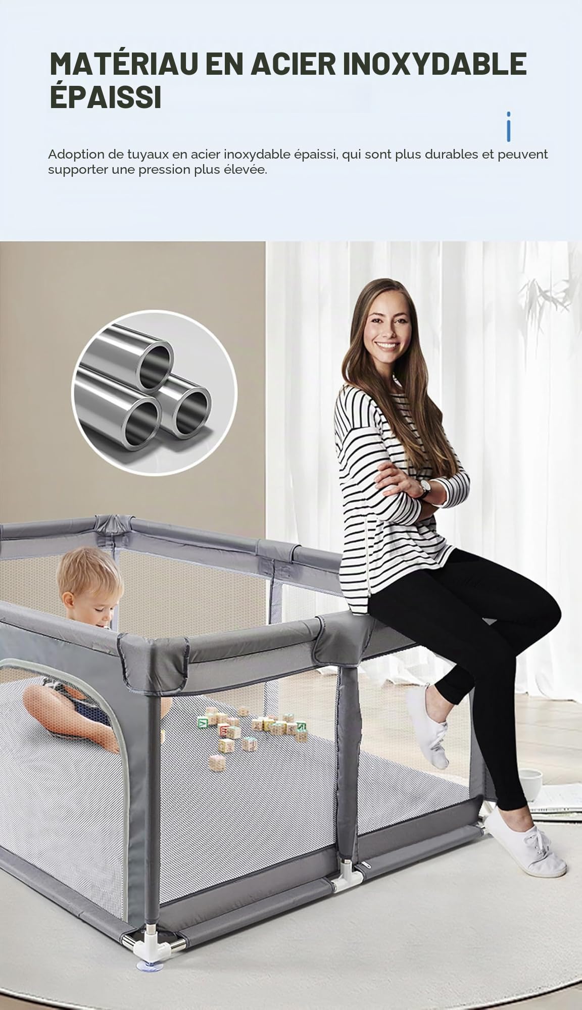 Parc Bebe, Enfants Intérieur, Grand Parc Bebe Modulable, Centre d'activités pour Nourrissons Aire de Jeux avec Éponge Anti-collision (1.8 * 2.0M)