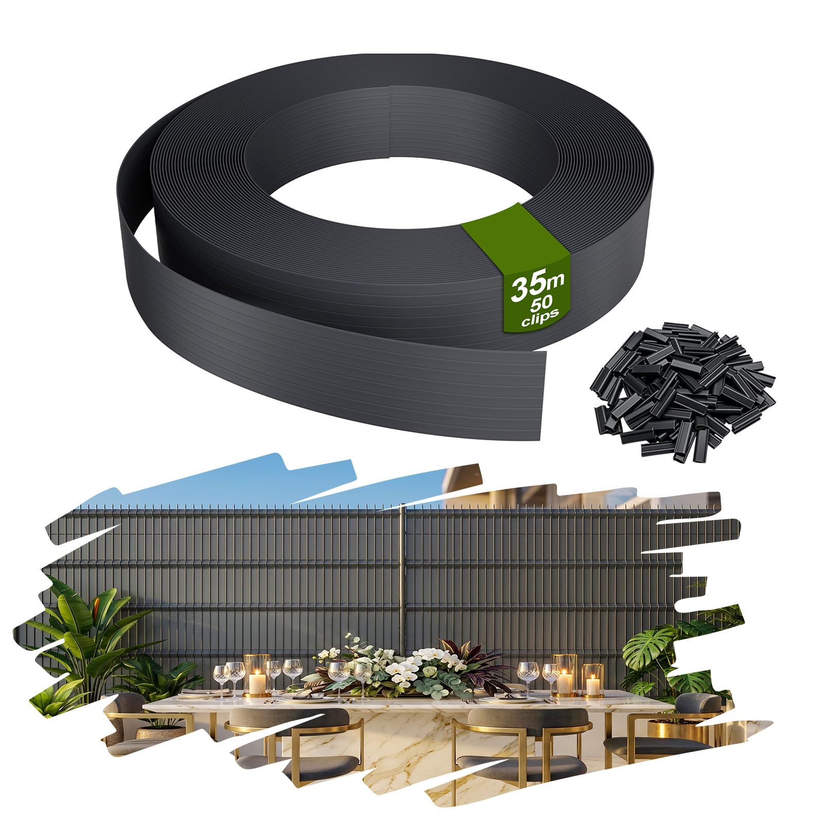 YRHome 35m Bandes de Protection visuelle PVC 4,7cm 1,64㎡ pour Grillage Double Fil, résistant UV & intempéries, occultant Jardin Balcon terrasse, 50 Clips de Fixation Inclus, Anthracite