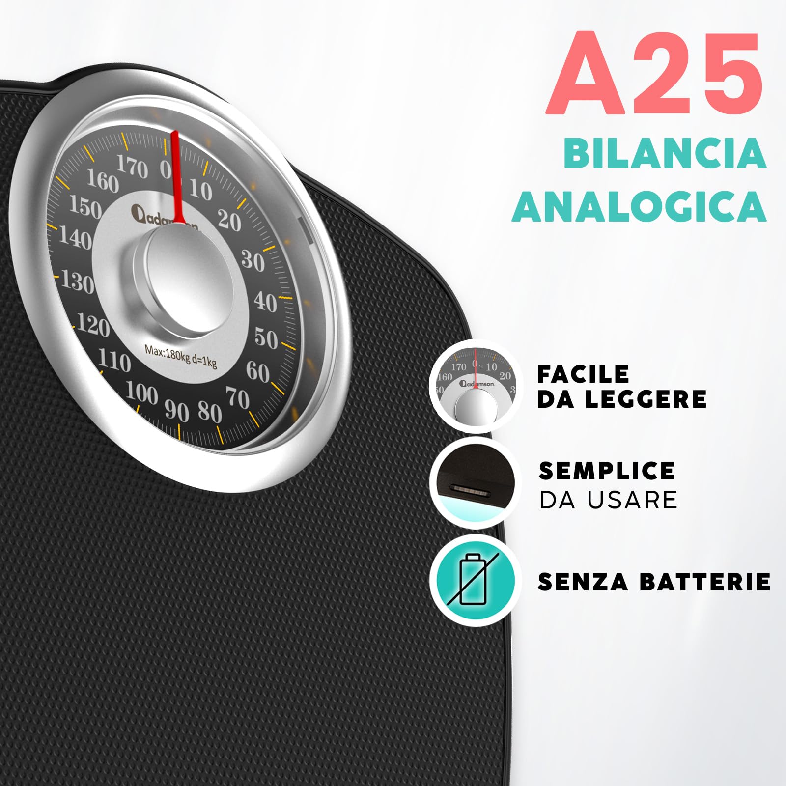 Adamson A25 Bilancia Pesapersone Meccanica, Analogica, Fino a 180 kg, Piedini Anti Scivolo – Durevole, Accurata, Precisa – 20 Anni di Garanzia – Per casa – Camera da Letto e Bagno - Gold