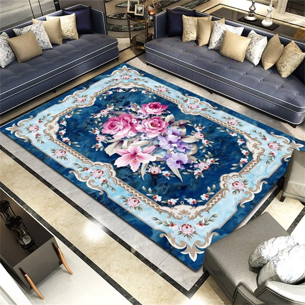 Tapis de salon lavable bleu fini les taches sur le tapis gamer de chambre