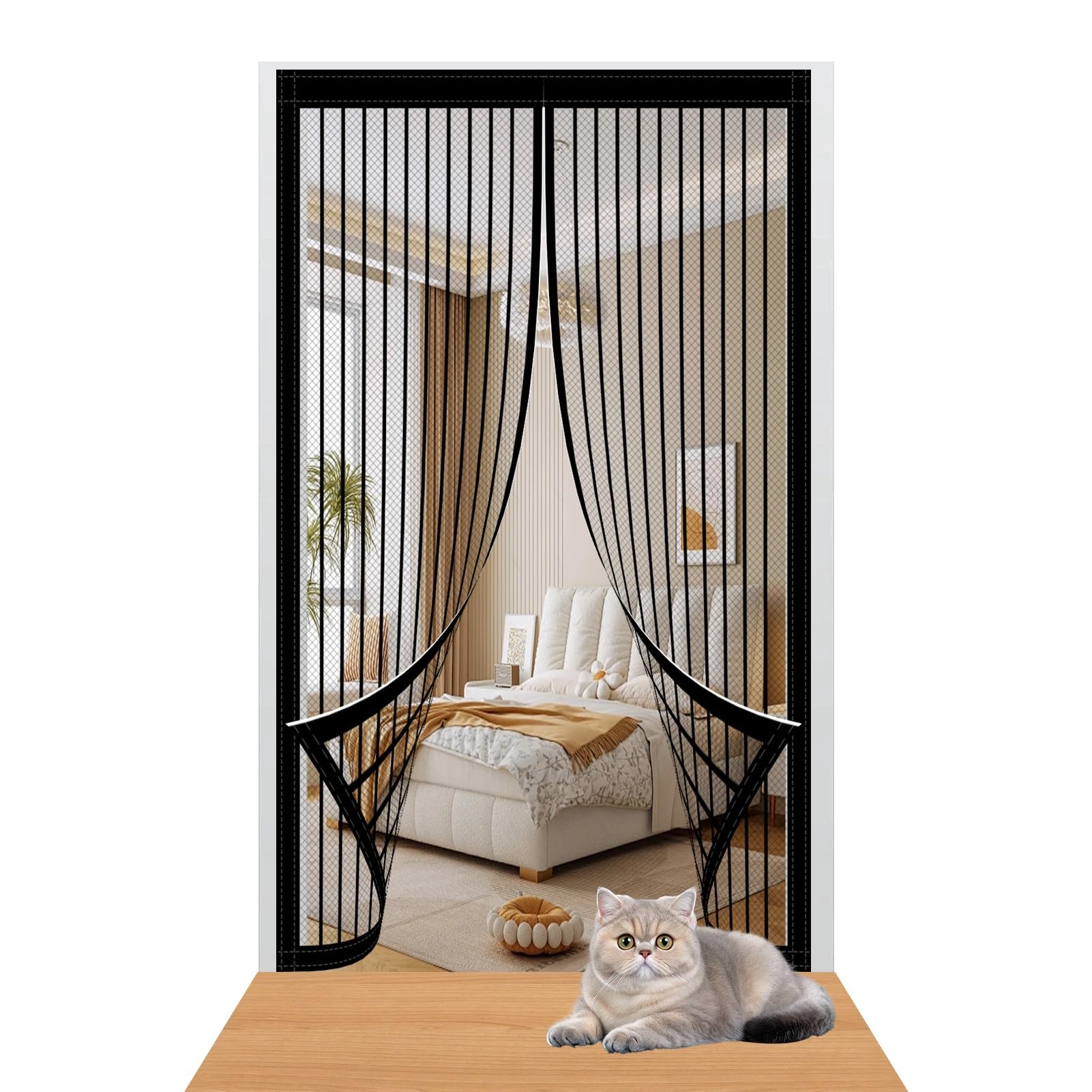 Yxrs Black Magnetic Door Curtain 98 X 204 Cm Easy To Install Without Drilling Door Fly Screen Curtain Automatically Closes/Keep Open Feature For Home Office Balcony Patio Garden,