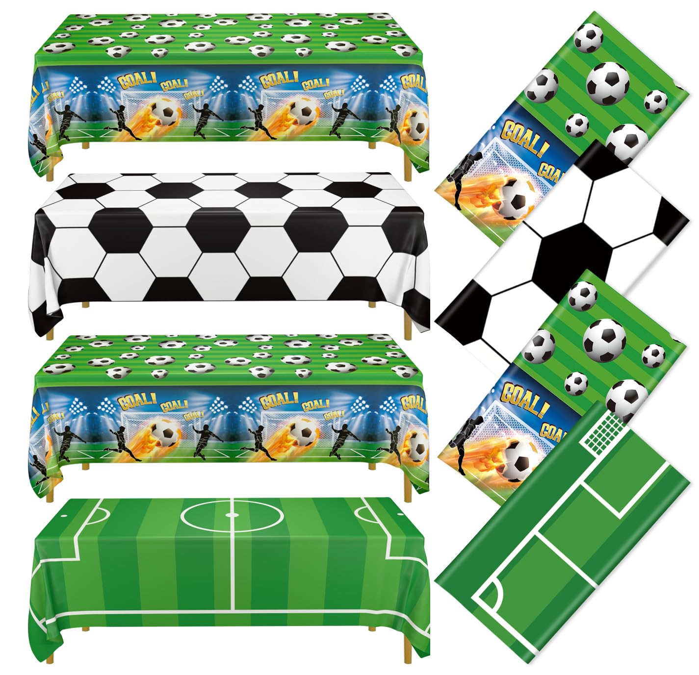 APUXXJUPA 4 Pcs Football Tablecloths, 130 x 220 cm Waterproof Football Table Cloths for Boys Birthday Party, Game Day Tailgate, Sports Theme Party Supplies