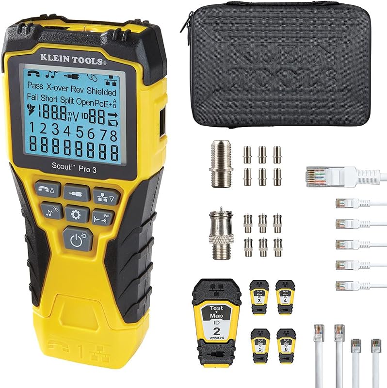Probador de cable coaxial Klein Tools VDV501-853, Scout Pro 3 con control remoto Test-n-Map, incluye controles remotos #2 - #6, prueba cable de voz, datos y video