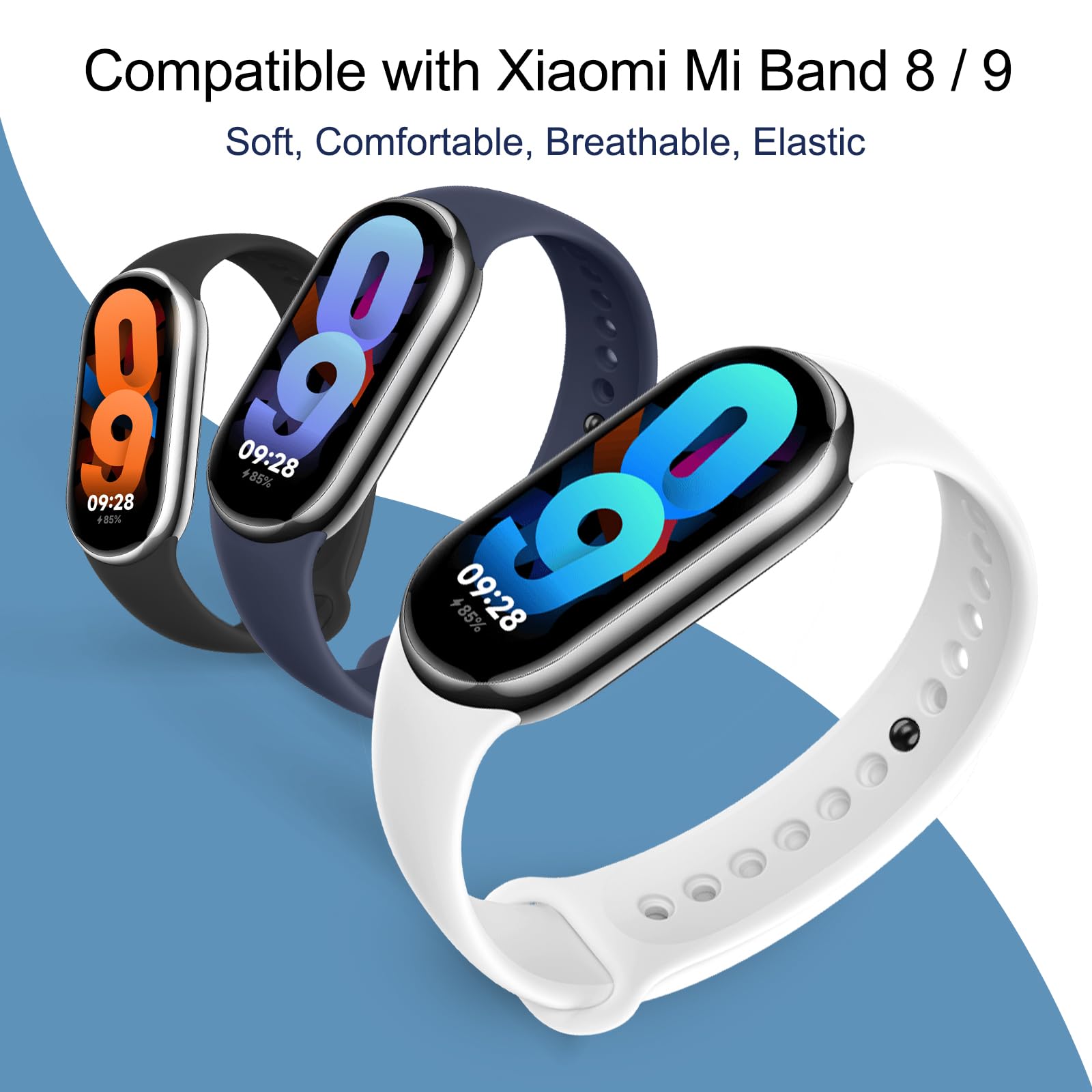 Higgs 3 Pezzi Cinturini Compatibile con Cinturino Xiaomi Mi Band 8/Mi Band 8/Xiaomi Mi Band 9/Mi Band 9 per Donna e Uomo, Cinturino Remplacement Sportivo Silicone Morbido Traspirante Nero