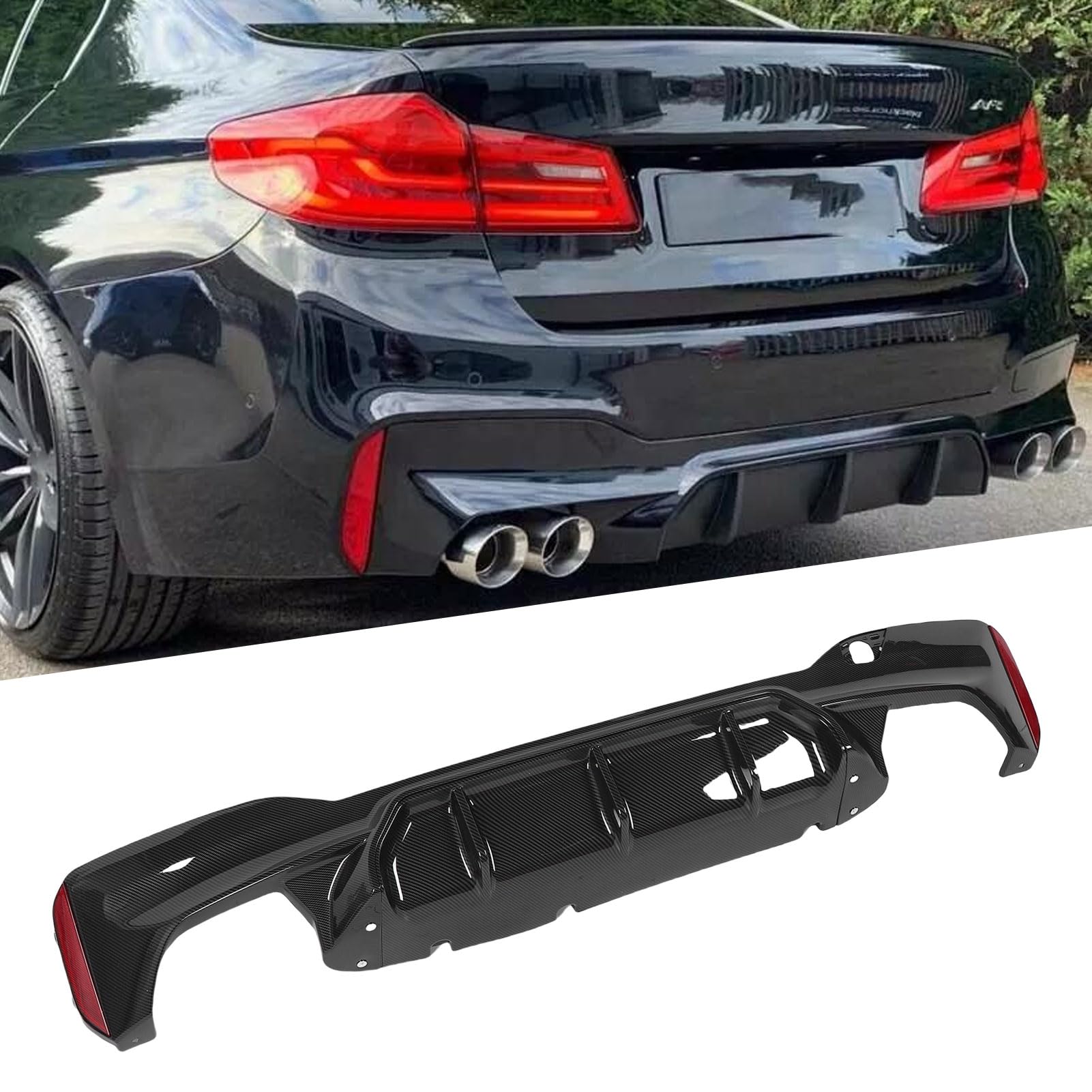 Cryfokt Difusor de Parachoques de, Protección Fuerte de Protección Trasera de Parachoques Trasero Simplemente con Tapa de Gancho de Remolque para Automóviles (patrón de Fibra de Carbono)