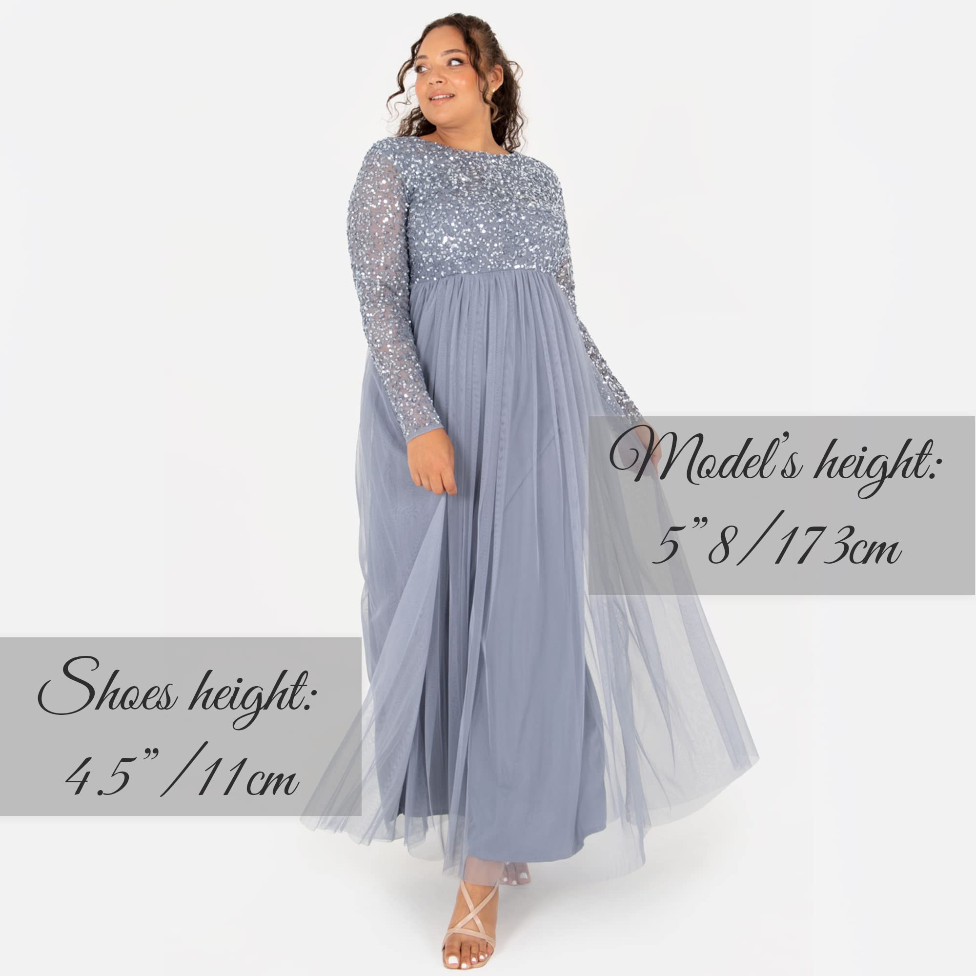 Maya Deluxe Women's Maya Embellished Long Sleeve Maxi Dress Bridesmaid