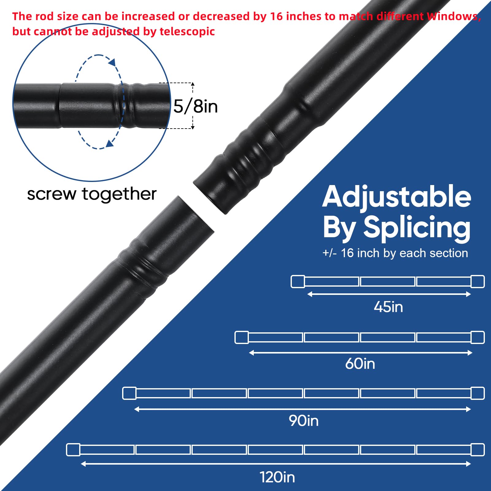 SIMEWIN Tringle à rideaux sans perçage pour fenêtres de 76,2 à 228,6 cm de diamètre, sans perçage, avec supports adhésifs 3M, noir