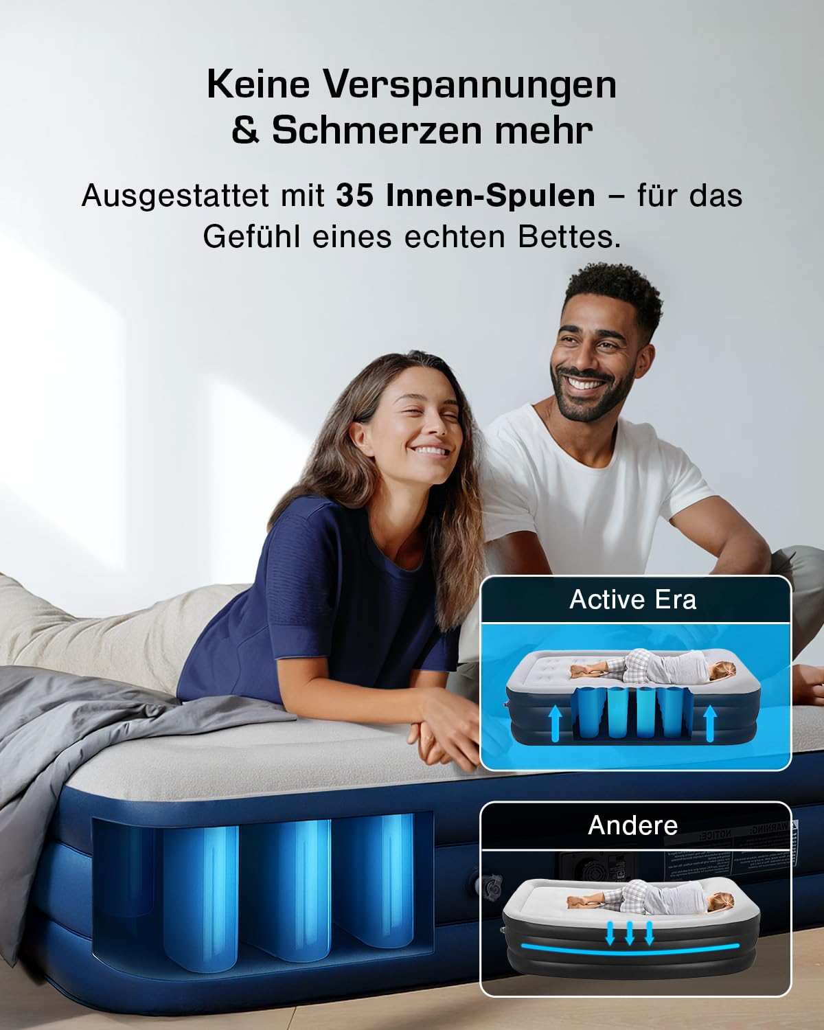 Active Era Luftbett 2 Personen 152×203×35.5 cm Luftmatratze Selbstaufblasend mit Elektro-Pumpe Flock-Oberfläche
