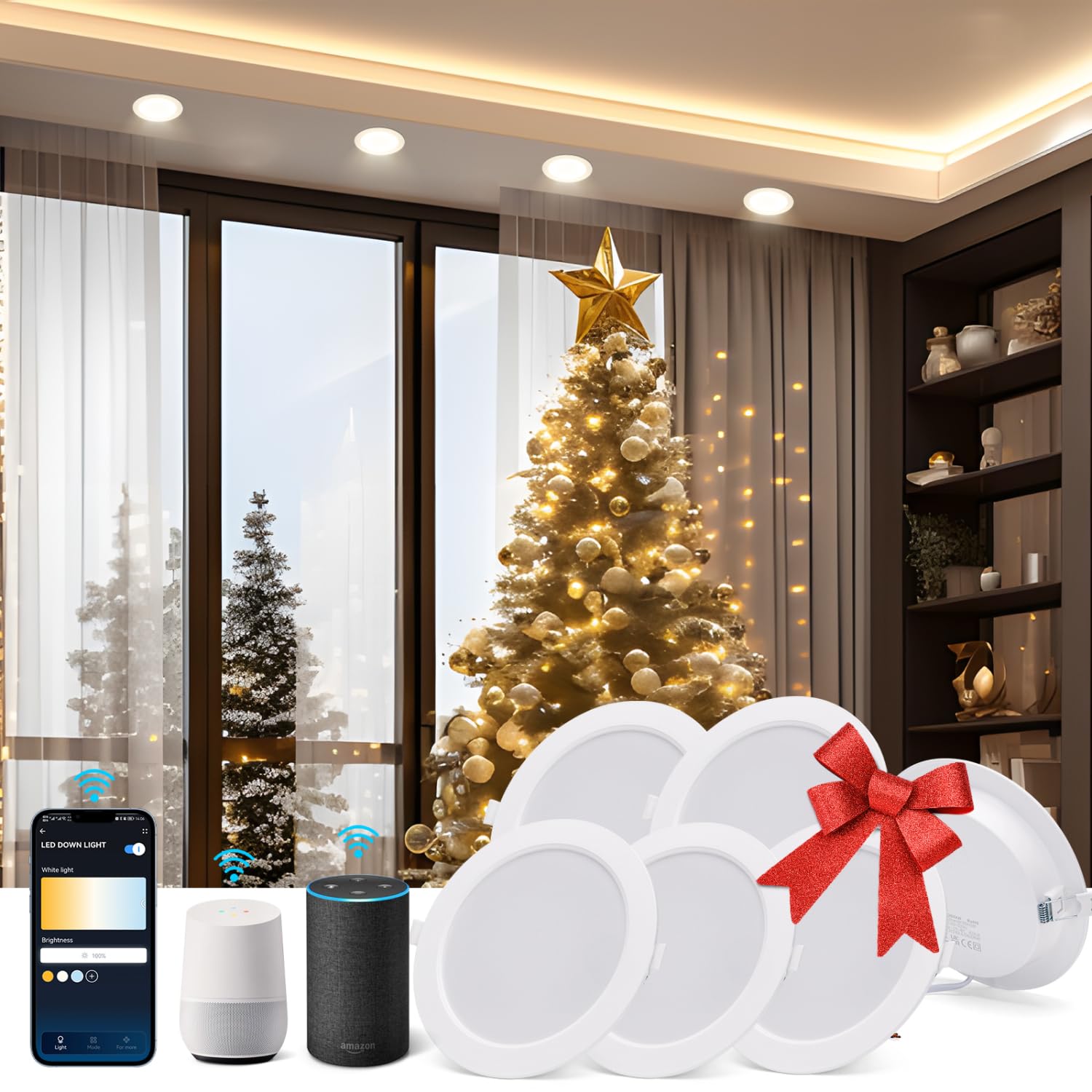 Aigostar 15 W inteligente Downlight LED, 6 Pack Luces para Alexa de 1430 LM Wi-Fi, Focos LED empotrada compatible con Alexa y Google Home, Regulable de luz cálida a blanca 3000-6500K, Φ145-155 mm