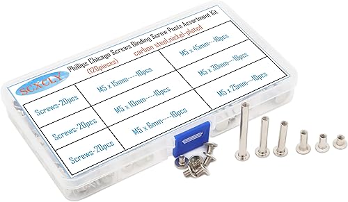 Miniatura 6 de Kit surtido de 120 tornillos Chicago para atornillar, 6 tamaños (M5 x 6101525301.772 in), acero al carbono niquelado (negro)