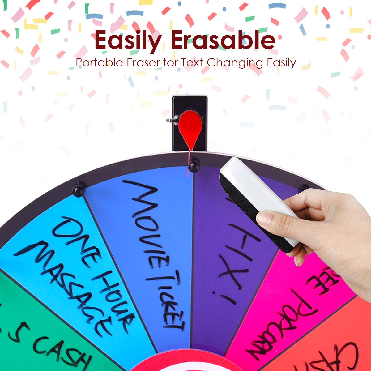 FANTASK 18" Glücksrad Spielzeug inkl. Radiergummi & Markierstift, Gluecksrad, Drehendes Preisrad für Partys, Kneipen & Messen, Rad Spiele für Lotteriespiele, Wortspiele (φ48cm)