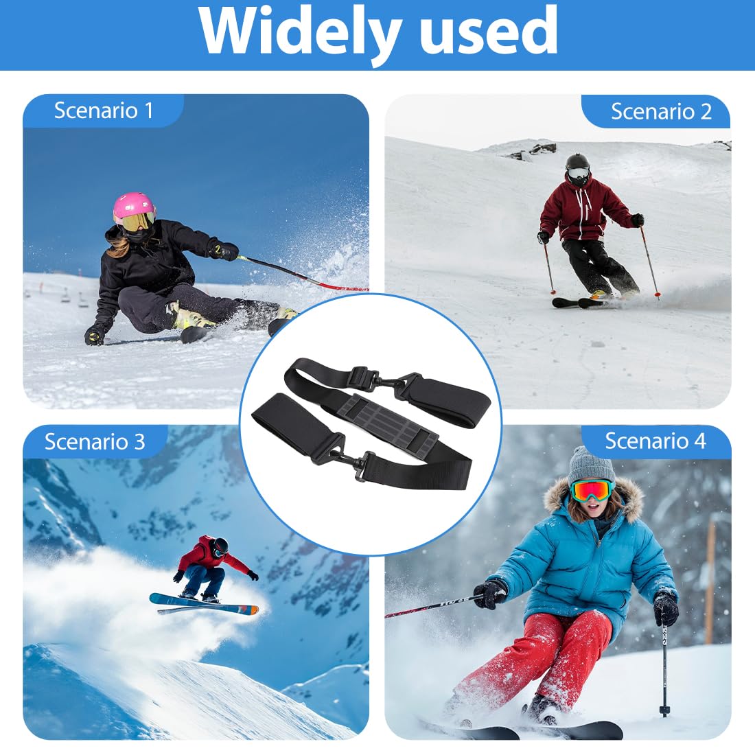 Sangles Porte-Skis Réglable Bandoulière Ski Scratch Transport Poignets Skis Rangement Sport Plein Air