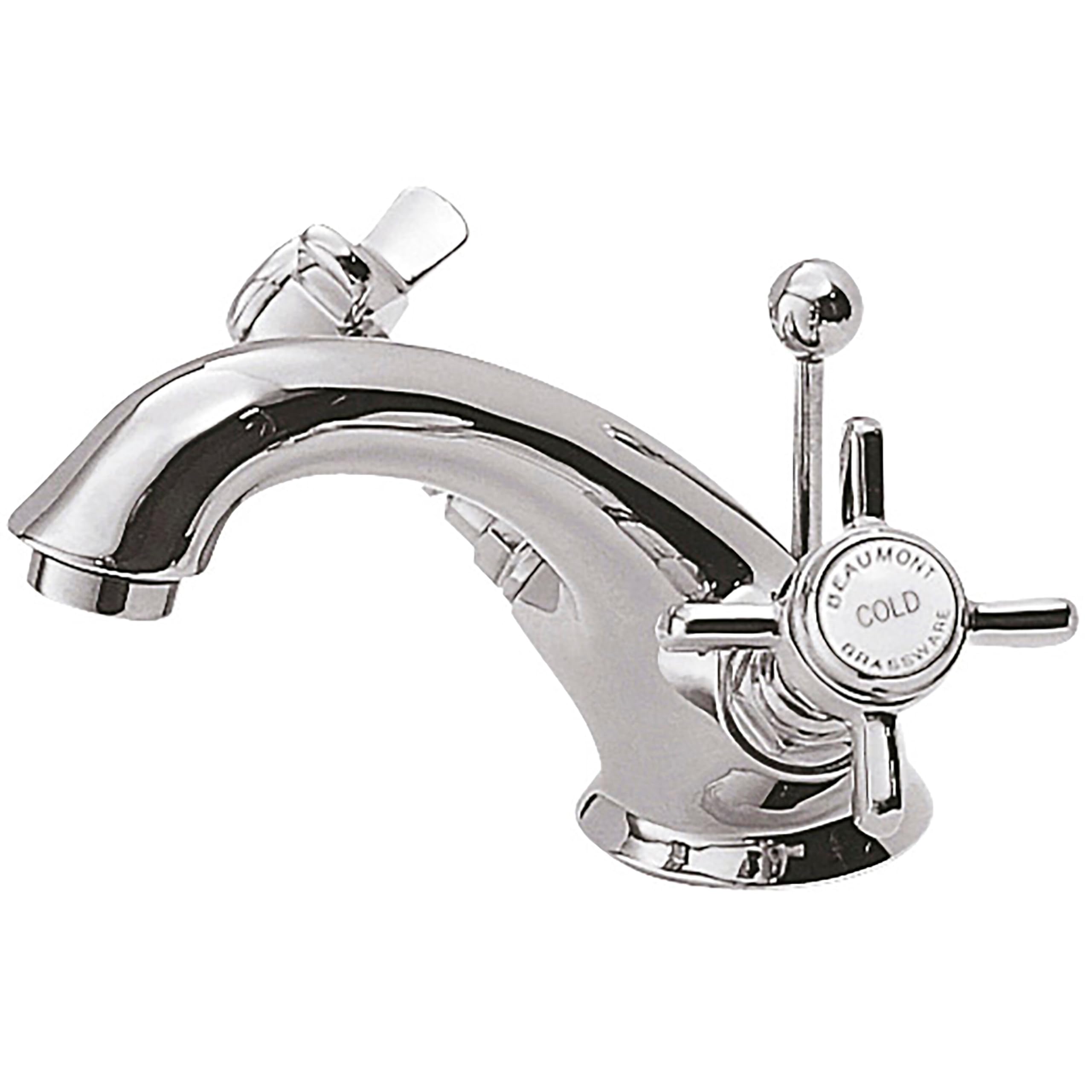 Balterley Chrome Bathroom Sink Taps, Mono Basin Mixer Tap, Dual Cross Handles Temperature Control Bathroom Tap, Traditional Spout Monobloc Basin Taps For Cloakroom - 62 X 197 X 112Mm (Chrome)