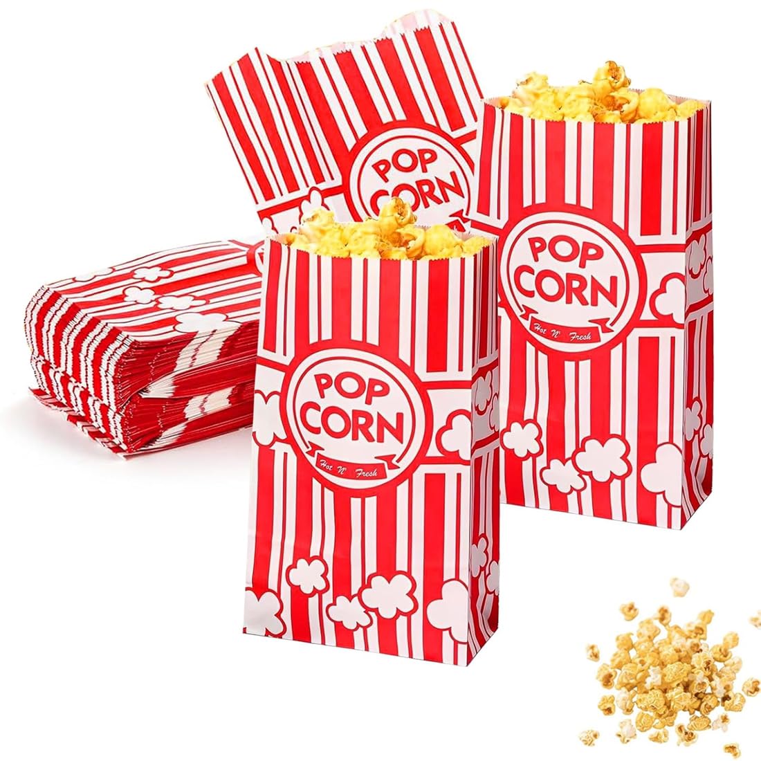 30 Unidades Bolsa de Palomitas con Revestimiento Resistente al Aceite, Clásica de Papel, Ideal para Maiz, Veladas de Cine, Fiestas de Cumpleaños, Navidad (Pequeño) (Rojo y Blanco a Rayas)