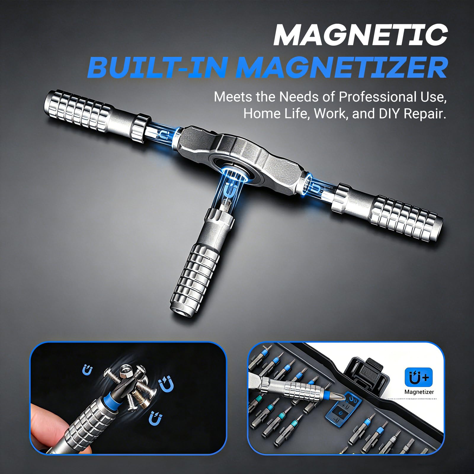 Set di cacciaviti magnetici a cricchetto 66 in 1, set di cacciaviti fai da te con manico staccabile, kit di strumenti di riparazione compatto portatile per mobili, laptop, elettronica, bicicletta