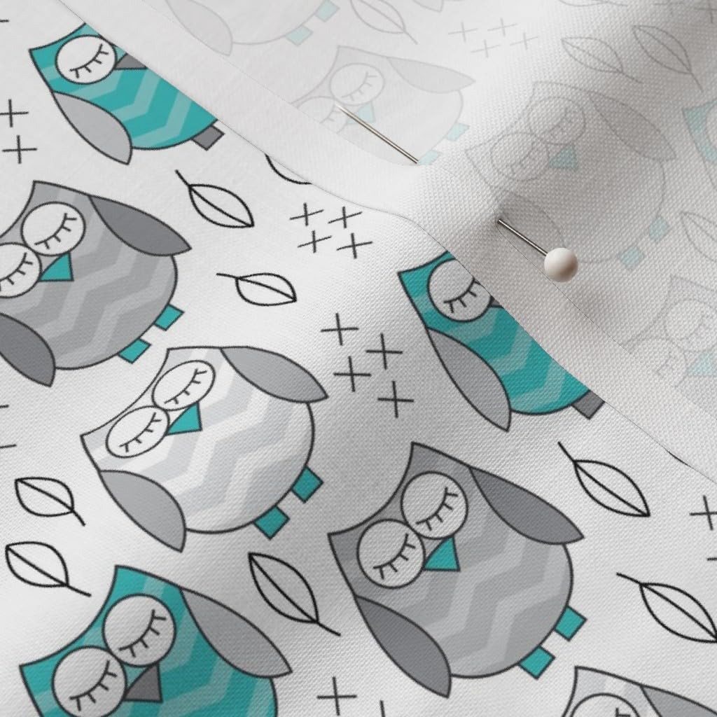 Spoonflower Fabric - Small Teal Grey Owls Cute Owl Woodland Animal Printed on Petal Signature Cotton Fabric by The Yard - Sewing Quilting Apparel Crafts Decor