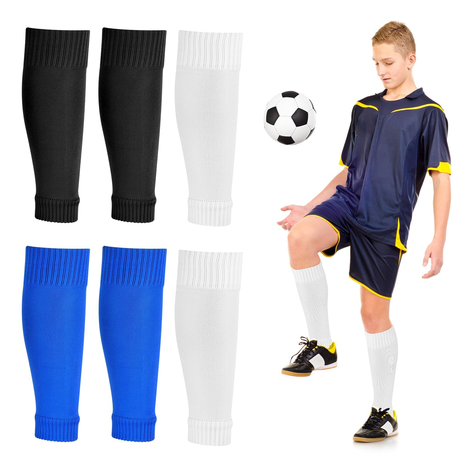 3 Paare Stutzen Kinder Fußball,Unisex,Sportsocken,Fußball Sleeves,Elastische Atmungsaktive Stutzen,Schienbeinschoner Halterung Socken Fussball,für Anfänger und Jugendliche