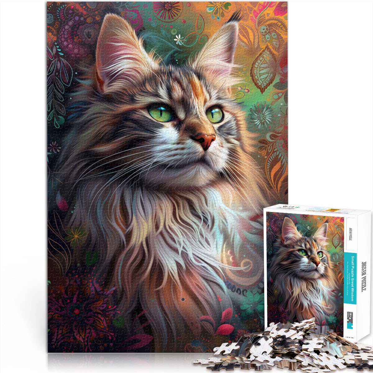 Jigsaw Puzzles 1000 Piece for Adults Portrait of beautiful cat Jigsaw for Gifts 50x70cm Unique Home Decor and Gifts for 14 year olds — image 1