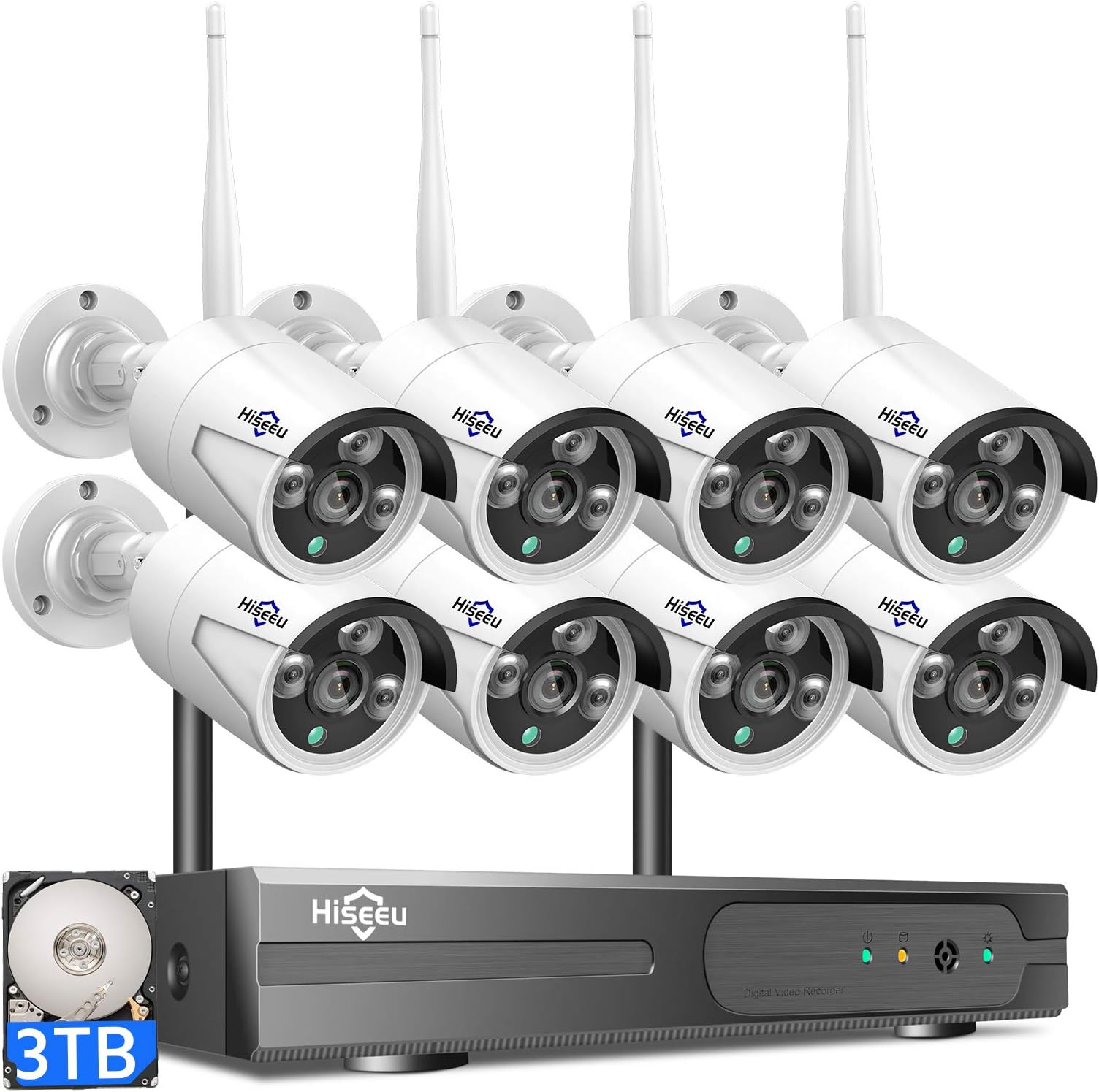 3MP Wireless Security Camera System with Audio 3TB Hard