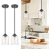 zeyu Farmhouse Hanging Pendant Lights 2 Pack, Modern Pendant Lights Kitchen Island with Clear Glass Shade, Oil Rubbed Bronze Finish, ZSL104MIL-2 ORB