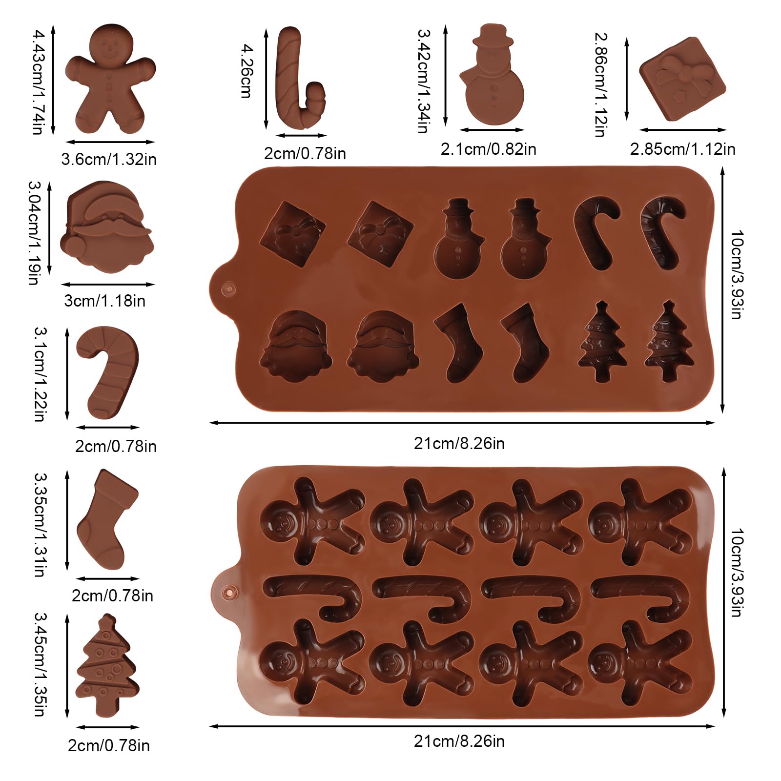 Stampini Di Silicone Per Natale – 2 Pezzi Con Forme Babbo Natale, Pupazzo Di Neve, Albero, Per Cioccolatini E Dolci