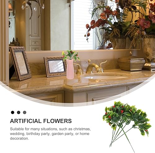 Miniatura 7 de LIFKOME Púas de bayas artificiales, 12 piezas de ramas de bayas de acebo con hojas, tallo vegetal, plantas falsas, flores, florero, relleno para