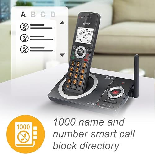 Miniatura 3 de AT&T CL82219 DECT 6.0 Teléfono inalámbrico de 2 teléfonos para el hogar con contestador, bloqueo de llamadas, anunciador de identificación de