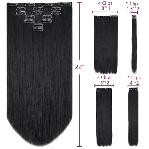Miniatura 3 de Extensiones de cabello, con clip, cabello sintético, 22 pulgadas (55.88 cm), lacio, para mujeres y niñas, 18 pulgadas (45.72 cm), rizado, cobertura
