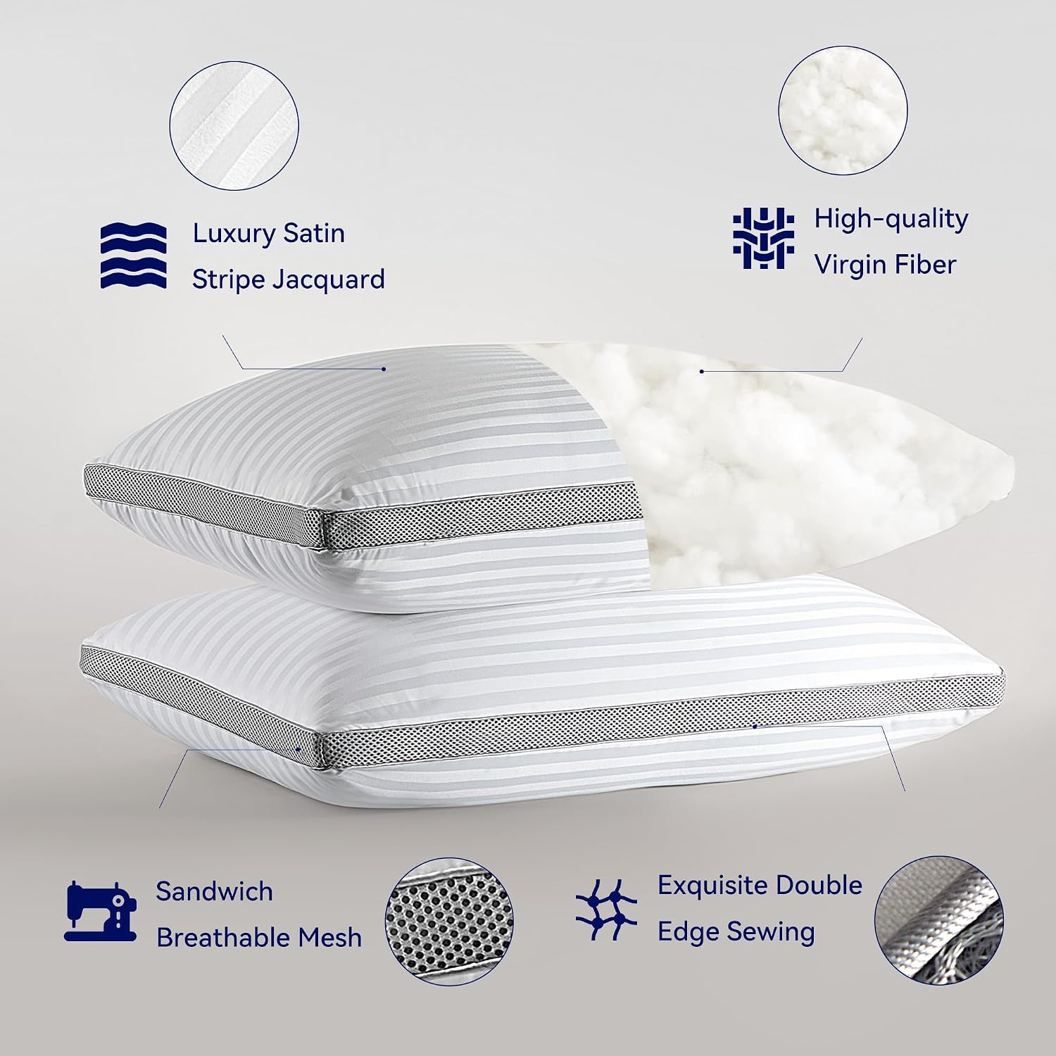 SLEEP ZONE Queen Bed Pillows for Sleeping, Premium Soft Pillow Set of 2, Sandwich Mesh Breathable Sides Cozy for Back, Stomach or Side Sleepers