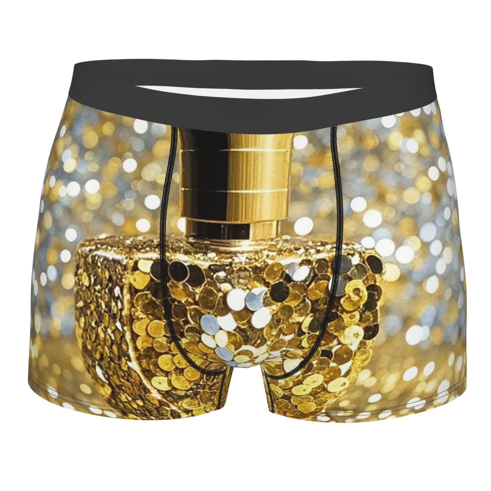 PAQOLSMCKR Men's Boxer Briefs Stretch Boxer Briefs for Men Gold Sequin Sparkle Underwear Boxers Moisture Wicking Trunk