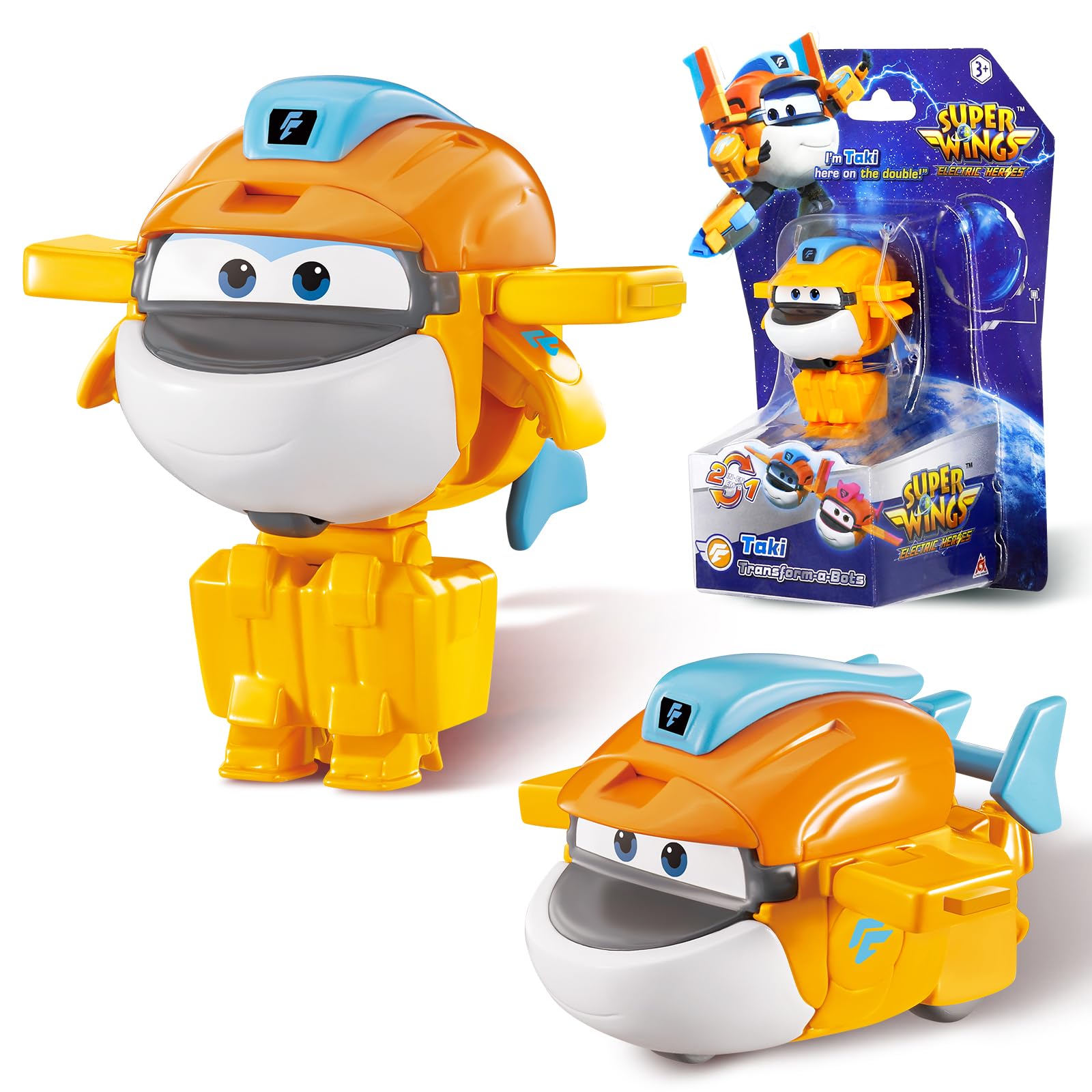 Super Wings Transforming Supercharged Taki Airplane, Height Approx 5 cm, 2 in 1 Action Figure, Toy Airplane and Robotic Figure for Boys and Girls from 3 Years