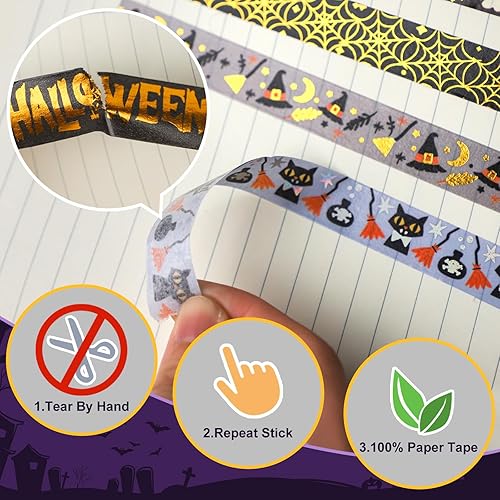 Miniatura 4 de 16 rollos de cinta adhesiva Washi de Halloween, calcomanías negras de Halloween, cinta decorativa para Halloween, álbum de recortes, diario,