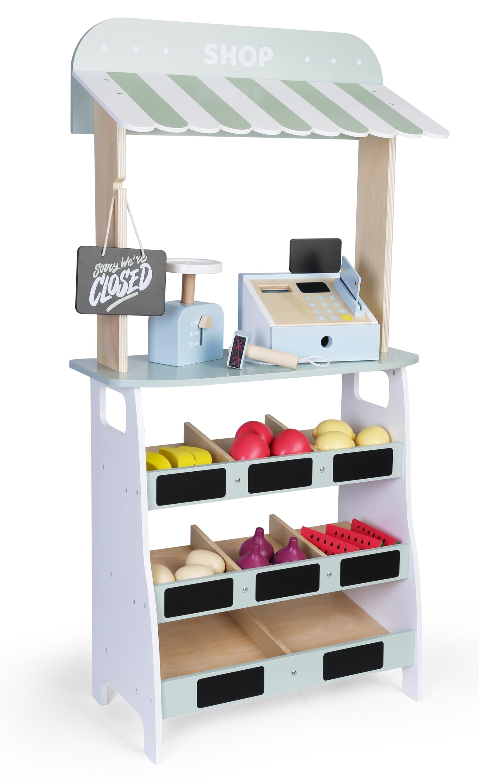 Bayer Chic 2000 Kaufladen | Verkaufsstand mit Zubehör | Marktstand | Klassischer Kaufladen für kleine Verkäufer. Inklusive Zubehör. Fördert Rollenspiele & soziale Kompetenz. Ab 3 Jahren.