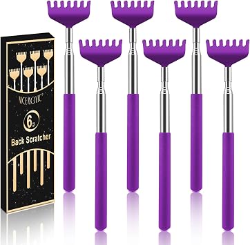 NICEMOVIC 6 Pack Back Scratcher for Women Men, Christmas Stocking Stuffers, Prizes for Adults, White Elephant Gifts for Adults, Extendable Bulk Back Massager Tool for Thanksgiving Birthday Purple