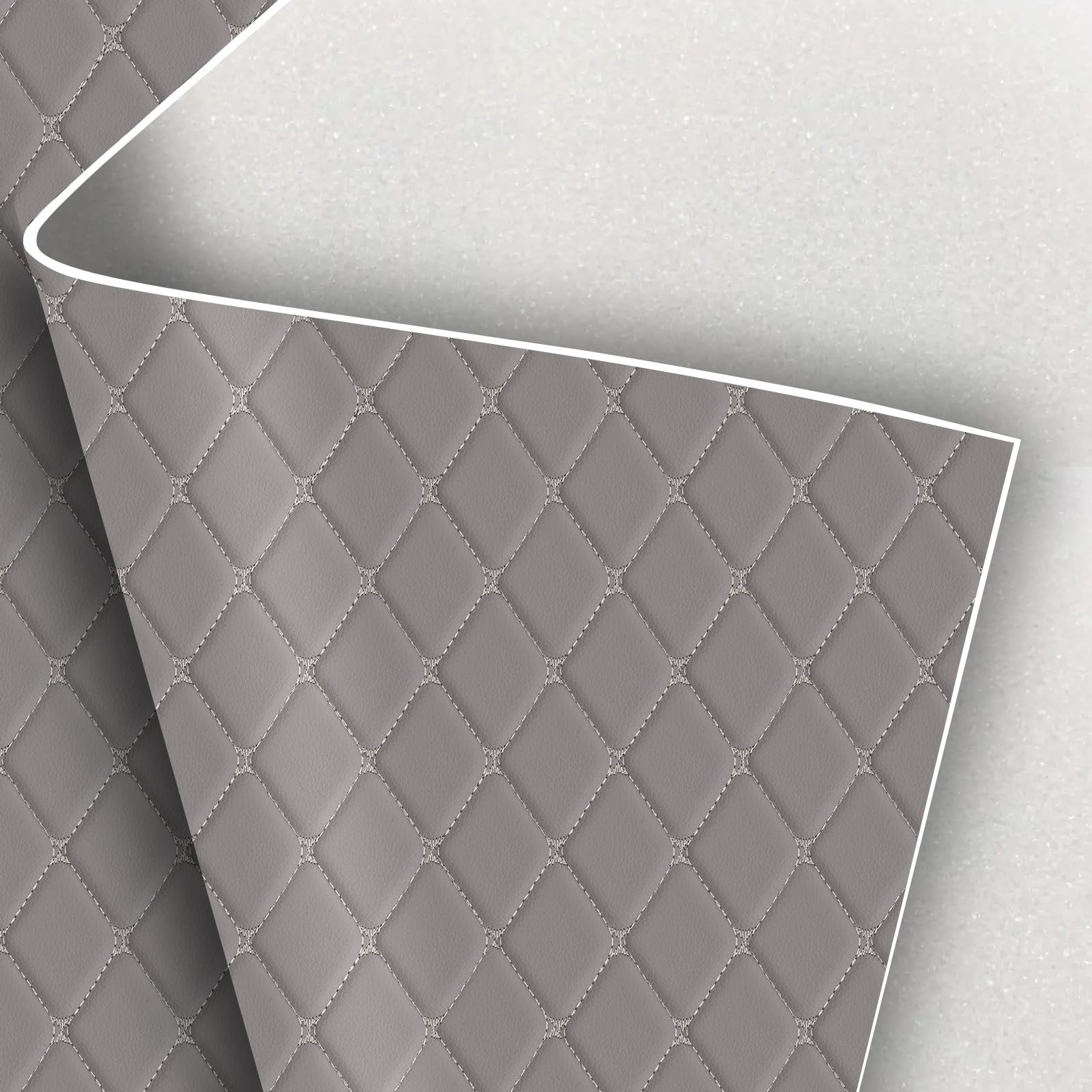 Vinyl Quilted Foam Leather Fabric,59" Wide DIY Upholstery Furniture Automotive Interior Fabric,Grey (Grey Thread),3 Yards