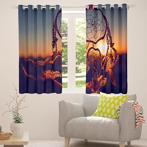 Miniatura 5 de Cortinas bohemias con atrapasueños para niñas, elegantes, bohemias, atrapasueños, cortinas de ventana de plumas hippie indias para niños,