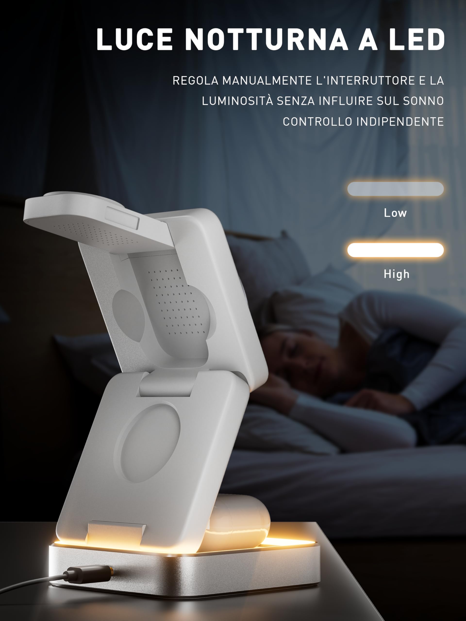 Tigratigro Caricatore Wireless 3 in 1 Pieghevole, Magsafe Stazione di Ricarica per iPhone Serie 16/15/14/13/12, iWatch 10/9/Ultra/8/7/6/5/4, AirPods 4/3/2/Pro (Argento)